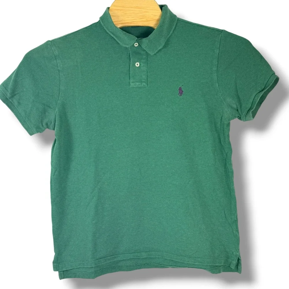 Polo Ralph Lauren Polo Shirt Mens L Green Custom Slim Fit Cotton Pique Pony Golf